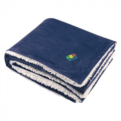 Logo Embroidered Sherpa Blanket | Custom Blankets - Navy Blue