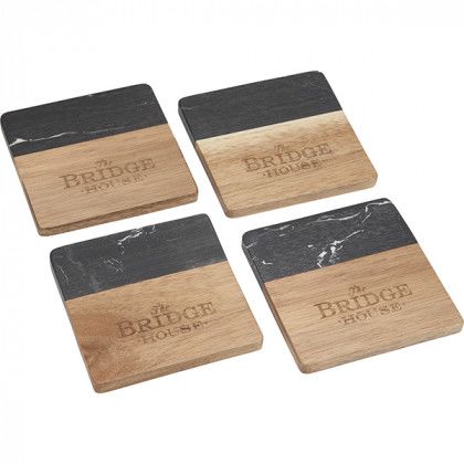 Logo Black Marble and Wood Coaster Set 