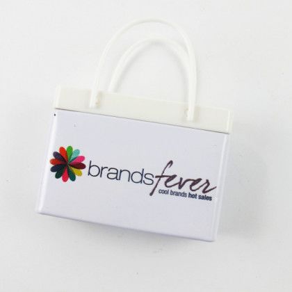 White Logo Imprinted Shopping Bag Mint Tin