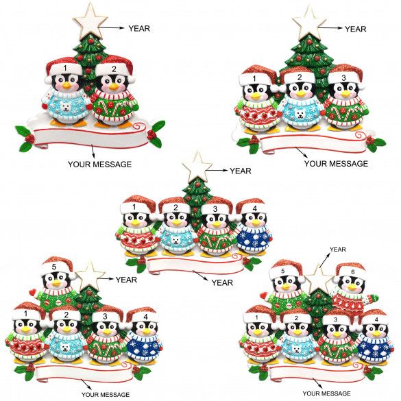 Happy Penguin Family Personalized Christmas Ornament