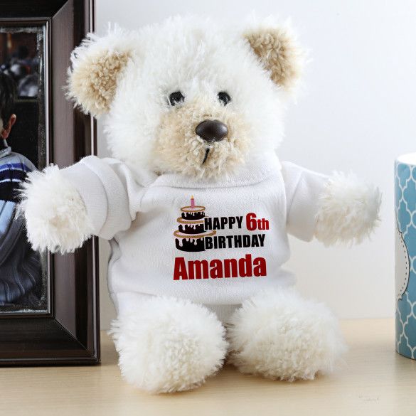 White Baxter Bear with Customized Happy Birthday T-Shirt