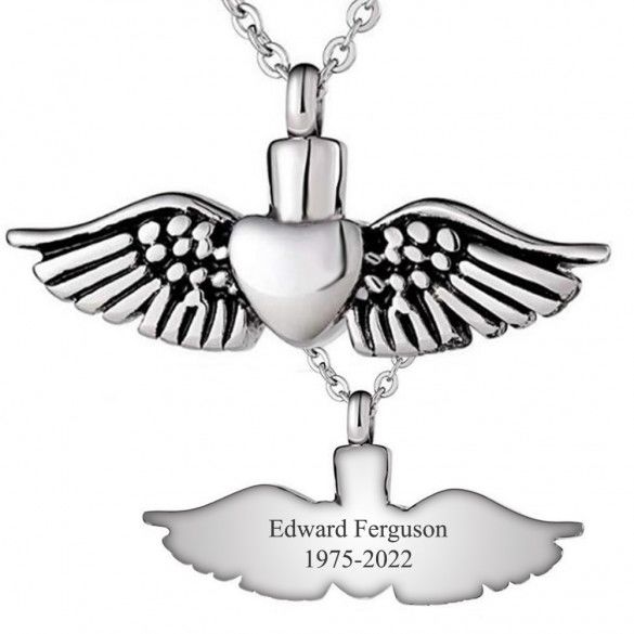 Angel Wings Heart Memorial Urn Pendant