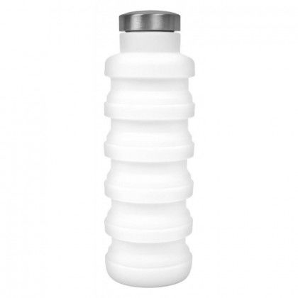 Imprinted Collapsible Silicon Water Bottle - White, extended