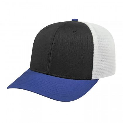 Embroidered Flexfit Trucker Mesh Cap - Black/royal/white