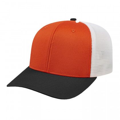 Embroidered Flexfit Trucker Mesh Cap - Orange/black/white