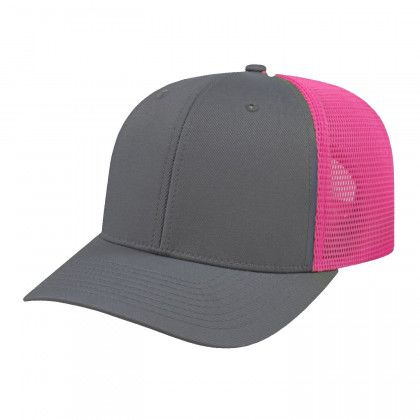 Embroidered Flexfit Trucker Mesh Cap - Graphite/pink