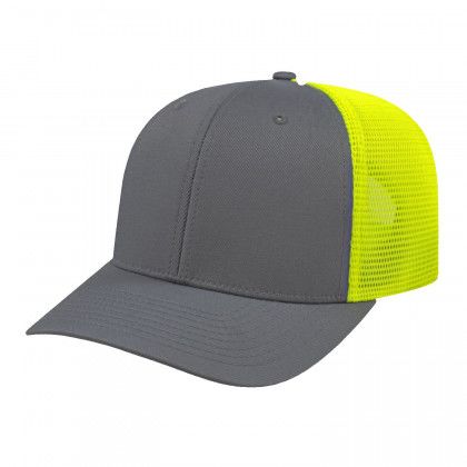 Embroidered Flexfit Trucker Mesh Cap - Graphite/neon yellow