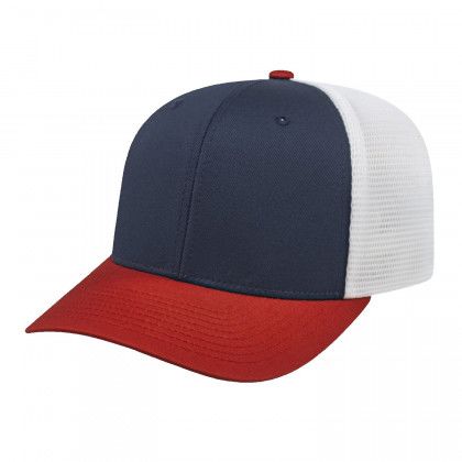 Embroidered Flexfit Trucker Mesh Cap - Navy/red/white