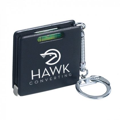 Custom Square Level Tape Measure Key Chain - 3 ft - Black