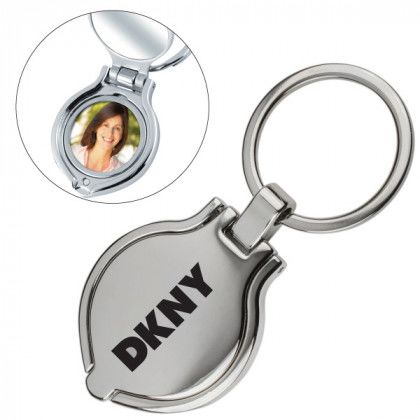 Imprinted Round Photo Frame/Mirror Keychain