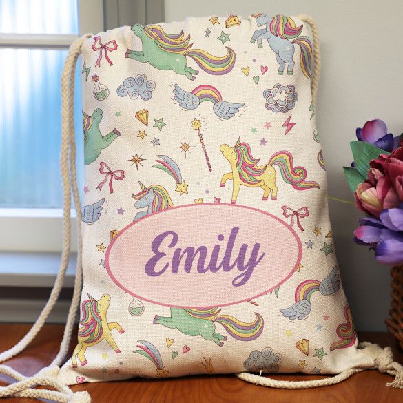 Dancing Unicorns Personalized Drawstring Backpack