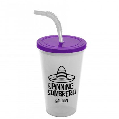 Logo Imprinted Sport Sipper with Flex Straw - Frost with violet lid