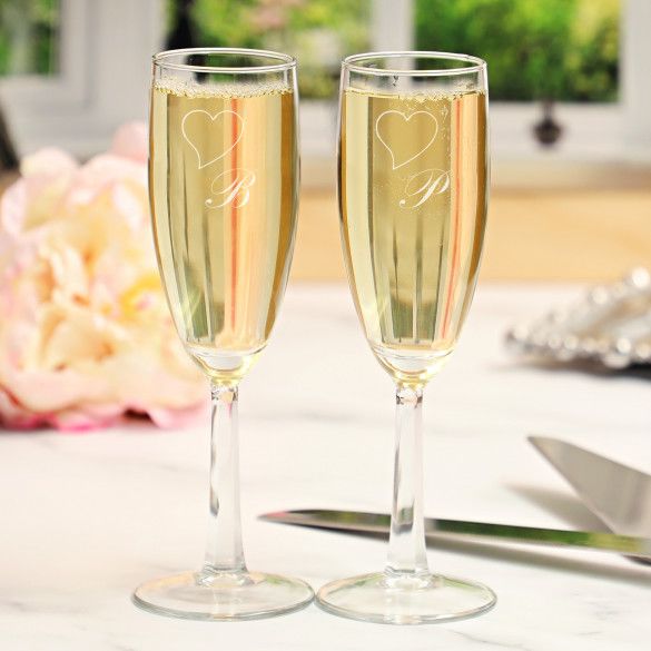 Romantic Noblesse Champagne Flute Set with Initial - 6oz