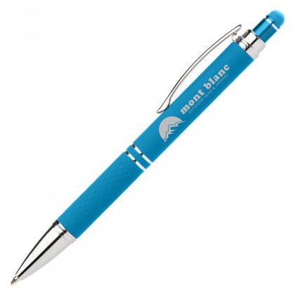 Engraved Logo Phoenix Softy Brights Pen with Stylus - Light Blue