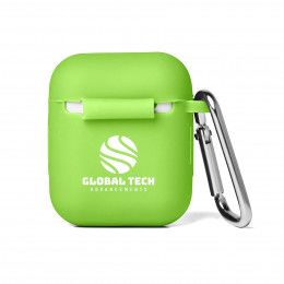 Custom Silicone Earbuds Case with Carabiner - Lime with back imprint Custom Silicone Earbuds Case with Carabiner - Lime with back imprint