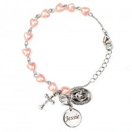 Pink Pearl Heart Personalized Rosary Bracelet