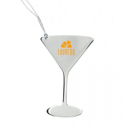 Logo Jolly Stainless Martini Glass Ornament | Custom Holliday Gifts