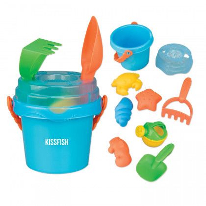 Printed Mini Sand Pail with Toys and Lid - Blue