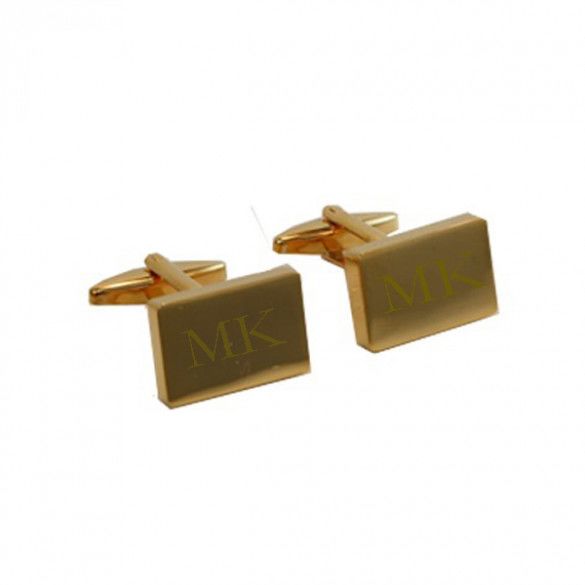 Gold Plated Rectangular Monogram Cuff Links