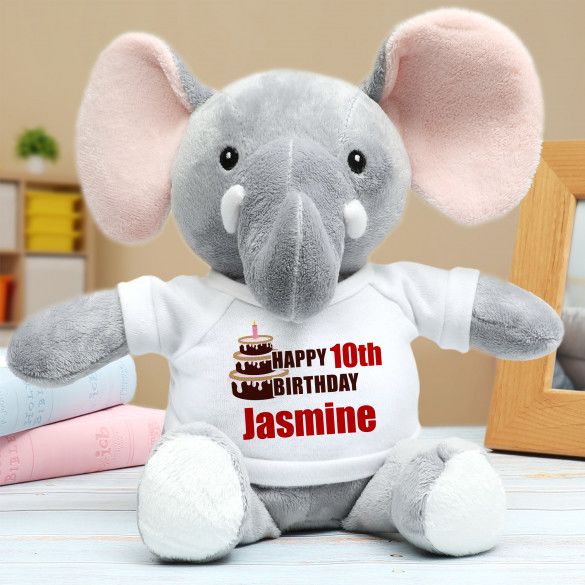 Plush Elephant with Personalized Happy Birthday T-Shirt | Custom Birthday Gifts