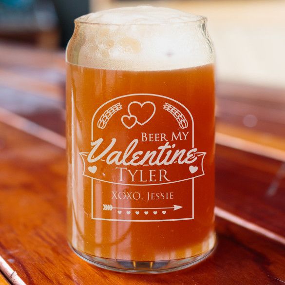 Beer My Valentine Personalized Beer Can Glass - 16oz