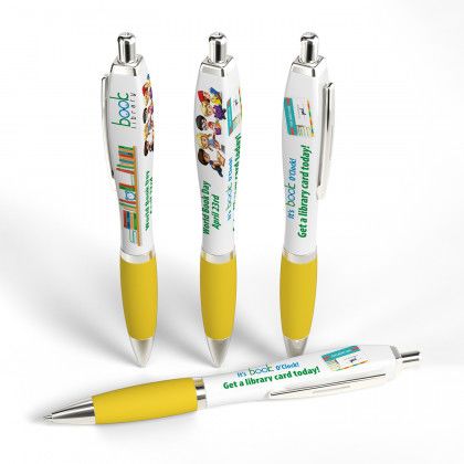 Full Color 3 Sides Squared Basset Click Pen - Yellow