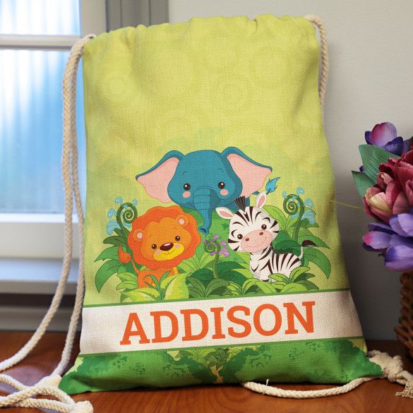 Jungle Animals Personalized Drawstring Backpack