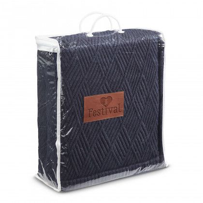 Promotional Trellis Knit Blanket - Heather Navy in carry bag
