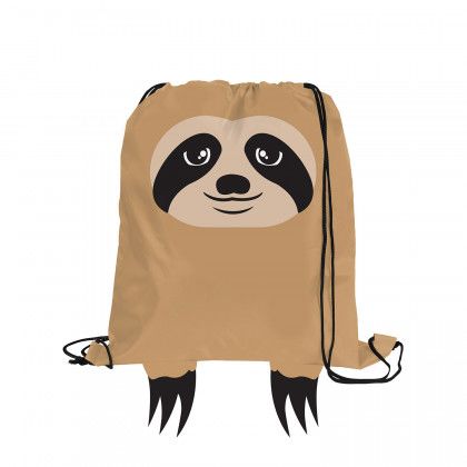 Custom Children’s Drawstring Backpacks | Paws ‘N’ Claws Sport Pack | Wholesale Animal Print Drawstring Backpacks - Sloth