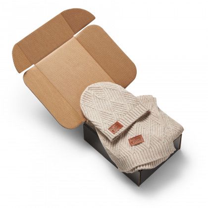 Debossed Logo Leeman Trellis Knit Bundle and Go Gift Set - Oatmeal