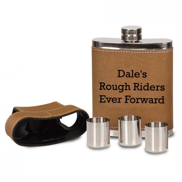 Brown Leather Flask with Shot Glasses