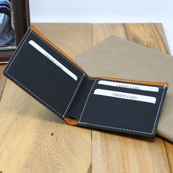 "Hit 'em Long" Personalized Black Bifold Wallet with Golf Ball Design