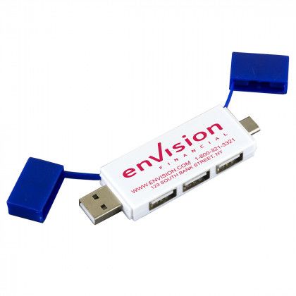 Imprinted Freedom 3 Port Mini USB Hub Type A and C - Blue