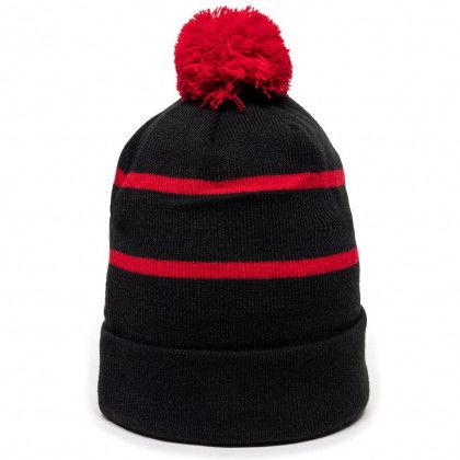 Custom Black/Red Premium Fleece Lined Striped Beanie