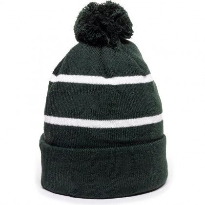 Custom Dark Green/White Premium Fleece Lined Striped Beanie