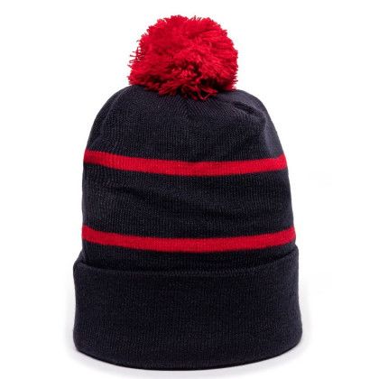 Custom Navy/Red Premium Fleece Lined Striped Beanie