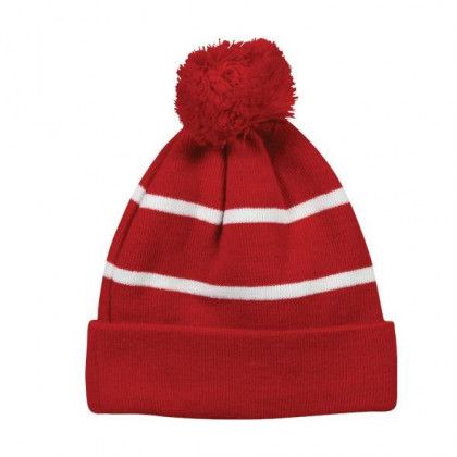 Custom Red/White Premium Fleece Lined Striped Beanie