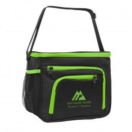 Printed Logo Carson Cooler Lunch Bag - Black with Lime