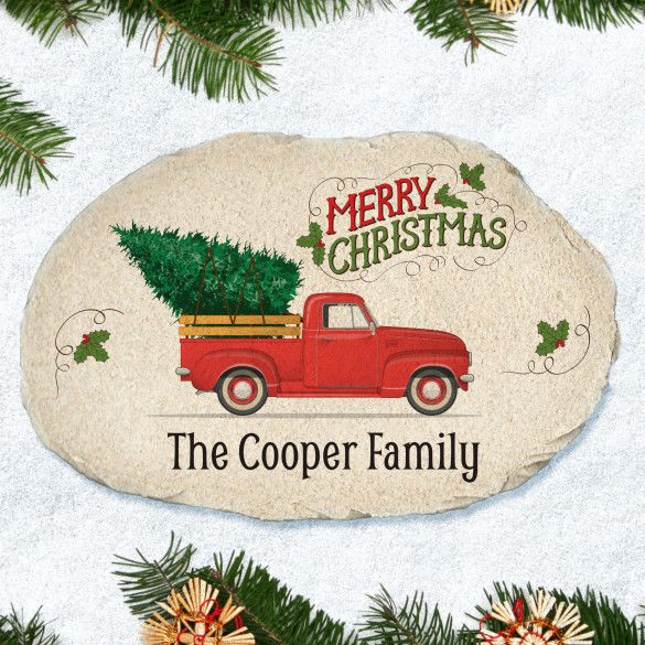 Vintage Red Truck Personalized Holiday Garden Stone