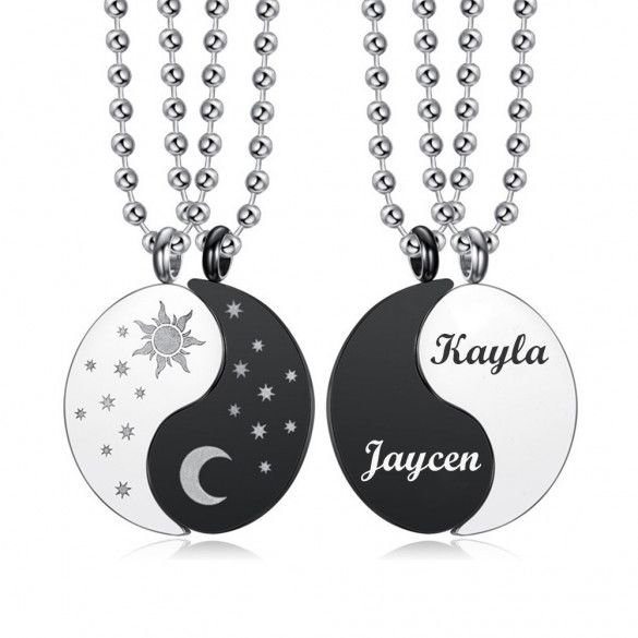 Sun and Moon Celestial Yin Yang Personalized Couples Necklace