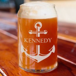 Nautical Anchor Personalized Beer Can Glass - 16oz