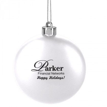 Custom Logo Imprinted Shatterproof Flat Round Ornaments in Bulk - White