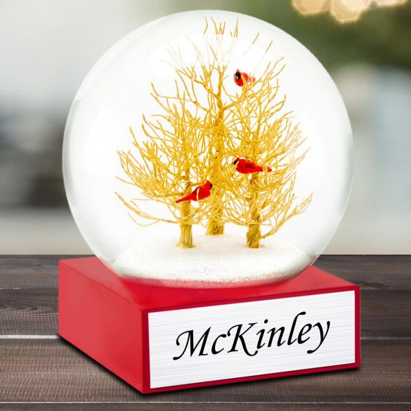 Red Cardinals In Golden Trees Personalized Snow Globe