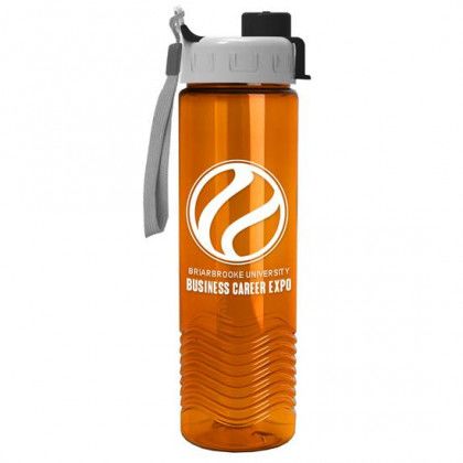 Imprinted Tritan Bottle Quick Snap Lid - Transparent Orange bottle, Black lid