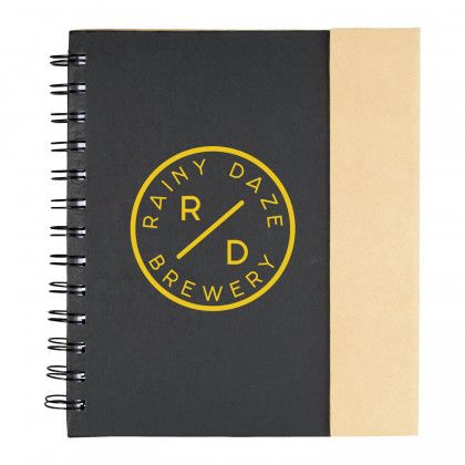 Custom Lock-It Black Spiral Sticky Flag Recycled Notebook & Pen