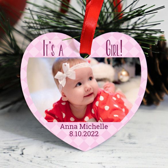 It's A Girl Heart Shaped Photo Christmas Ornament