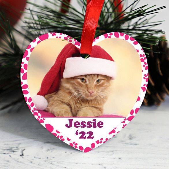 Kitty Prints Heart Shaped Photo Ornament for Cats