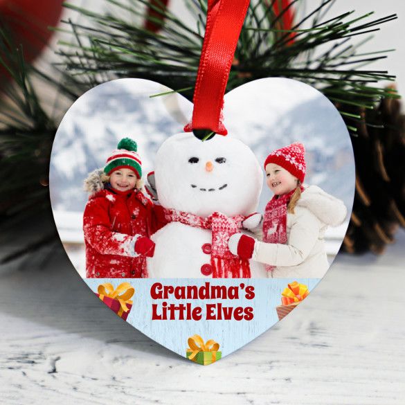 Grandma's Little Elves Photo Personalized Heart Ornament