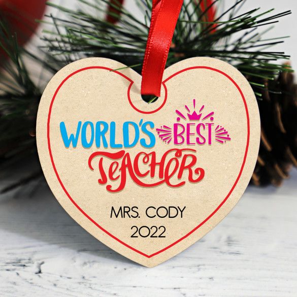 World's Best Teacher Personalized Heart Shaped Ornament