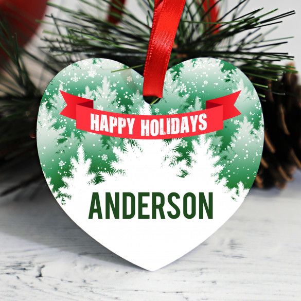 Christmas Trees Personalized Heart Shaped Holiday Ornament